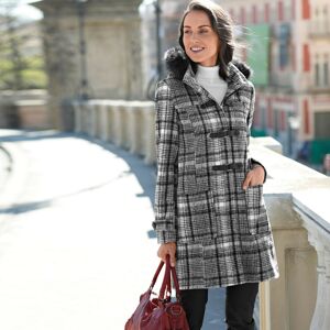 Blancheporte Kabát duffle-coat s potiskem kostky a s kapucí černá/bílá 54