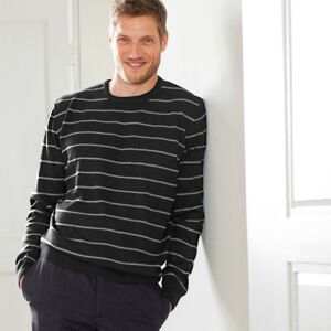 Blancheporte Pruhovaný pulovr s kulatým výstřihem, kašmírový na dotek černá/šedý melír 107/116 (XL)