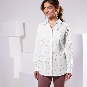 Blancheporte Košile na knoflíčky s rukávy na ohrnutí, zlatý potisk bílá/zlatá 48