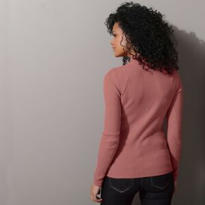 Blancheporte Žebrovaný pulovr se stojáčkem, délka cca 63 cm růžové dřevo 42/44