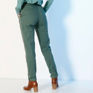 Blancheporte Chino kalhoty, třpytivé lampasy zelená jedlová 50