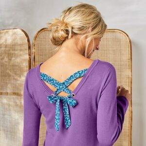 Blancheporte Jednobarevný pulovr se šněrováním zádech, potisk květin šeříková 50