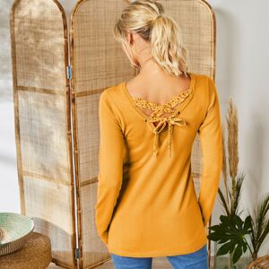 Blancheporte Jednobarevný pulovr se šněrováním zádech, minimalistický design šafránová 34/36