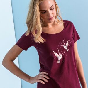 Blancheporte Krátká noční košile s potiskem ptáků třešňová 54