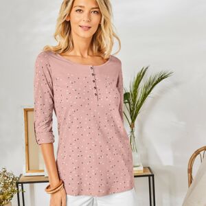 Blancheporte Tuniské tričko s potiskem a dlouhými rukávy růžová pudrová 42/44