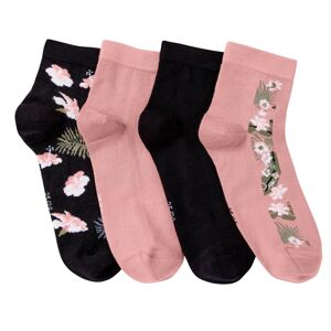 Blancheporte Sada 4 párů kotníkových ponožek se sladěným tropickým motivem černá/růžová 35/38