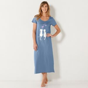 Blancheporte Dlouhá noční košile s potiskem koček modrá 54