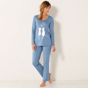 Blancheporte Pyžamo s dlouhými rukávy a potiskem koček modrá 54