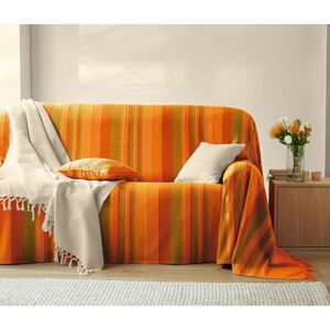 Blancheporte Ručně tkaný pléd nebo přehoz, pruhované oranžová povlak na polštář 63x63cm
