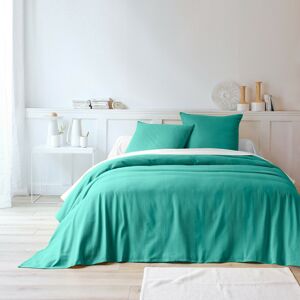 Blancheporte Jednobarevný tkaný přehoz na postel, bavlna smaragdová povlak na polštář 65x65cm
