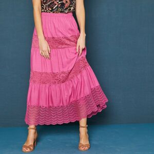 Blancheporte Dlouhá sukně s macramé růžové dřevo 46
