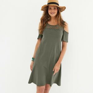 Blancheporte Jednobarevné šaty s macramé, eco-friendly khaki 34/36