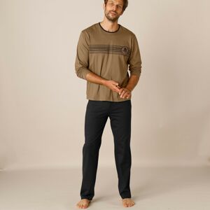Blancheporte Pyžamo s kalhotami a dlouhým rukávem čokoládová/černá 78/86 (S)