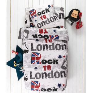 Blancheporte Dětská ložní souprava Rock, bavlna, potisk "Rock to London" šedá napínací prostěradlo 90x190cm