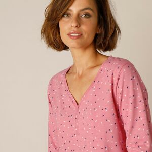 Blancheporte Žíhané tričko s výstřihem do "V" a s potiskem růžová 42/44