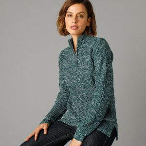 Blancheporte Vlněný pulovr se stojáčkem, anglický úplet zelený melír 42/44