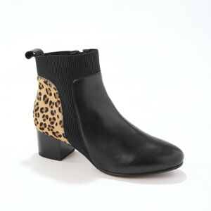 Blancheporte Kožené kotníkové boty s pruženkou a cvočky, leopardí vzor černá/béžová 36