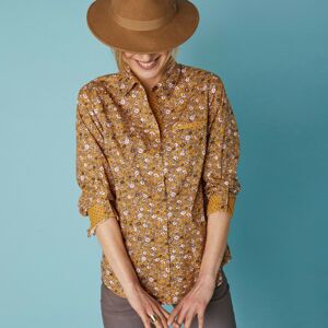 Blancheporte Košile na knoflíčky s rukávy na ohrnutí, potisk květin medová 50