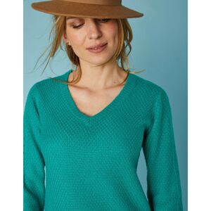 Blancheporte Tunikový pulovr s ažurou a výstřihem do "V" zelená 42/44