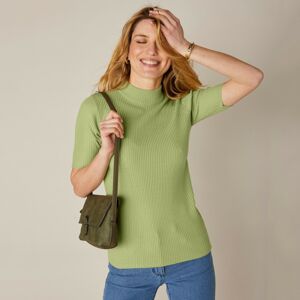 Blancheporte Žebrovaný pulovr s krátkými rukávy zelenkavá 42/44