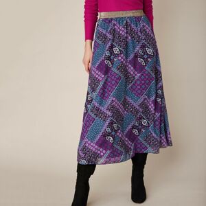 Blancheporte Dlouhá rozšířená sukně s patchwork potiskem nám.modrá/purpurová 54