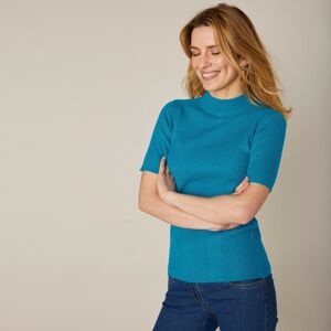 Blancheporte Žebrovaný pulovr s krátkými rukávy modrá 54