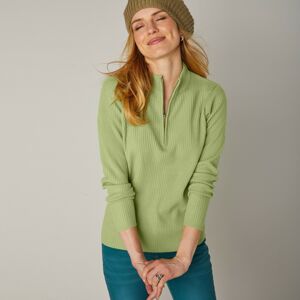 Blancheporte Žebrovaný pulovr se stojáčkem na zip zelenkavá 50