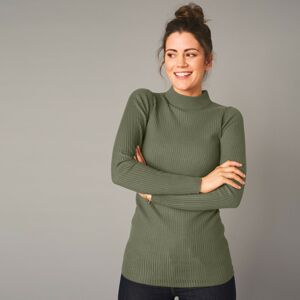 Blancheporte Žebrovaný pulovr se stojáčkem, délka cca 72 cm khaki 38/40