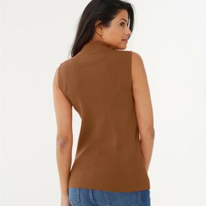 Blancheporte Žebrovaný pulovr bez rukávů karamelová 54