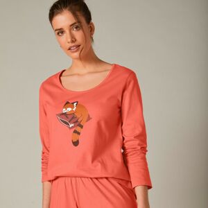 Blancheporte Pyžamo s potiskem pandy červené, s dlouhými rukávy a kalhotami korálová 50