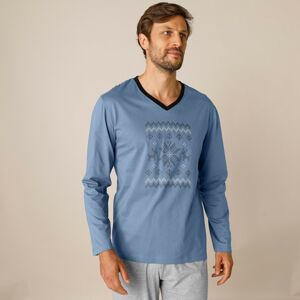 Blancheporte Pyžamové tričko s potiskem a dlouhými rukávy modrá 137/146 (4XL)