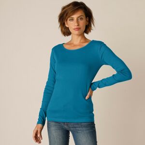 Blancheporte Jednobarevné tričko s dlouhými rukávy, bio bavlna paví modrá 54