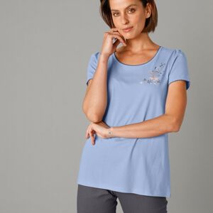 Blancheporte Pyžamové tričko s krátkými rukávy a středovým potiskem květin modrá 38/40