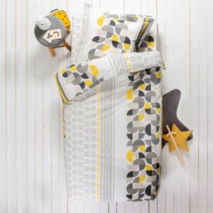 Blancheporte Dětské povlečení Delirium, bavlna, potisk geometrického designu šedá/žlutá napínací prostěradlo 90x190cm