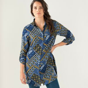 Blancheporte Košilová tunika s knoflíčky a potiskem modrá indigo 48