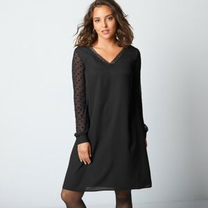 Blancheporte Rovné šaty s dlouhými rukávy s výšivkou černá 50
