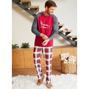 Blancheporte Pánské pyžamo s vánočním motivem a dlouhými rukávy šedá/červená 97/106 (L)