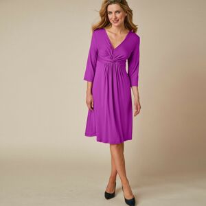 Blancheporte Jednobarevné krátké šaty s uzlem a 3/4 rukávy purpurová 42/44
