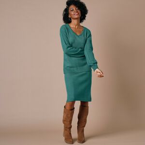 Blancheporte Jednobarevná pletená sukně, kašmírová na dotek smaragová 50
