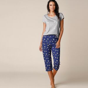 Blancheporte 3/4 pyžamové kalhoty s celopotiskem vloček námořnická modrá 50