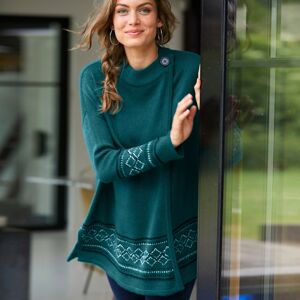 Blancheporte Pončo pulovr se žakárovým vzorem smaragová 52