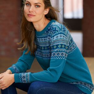 Blancheporte Žakárový pulovr s příměsí jehněčí vlny paví modrá 50