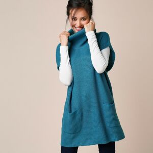 Blancheporte Tunikový pulovr bez rukávů paví modrá 52