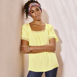 Blancheporte Jednobarevné tričko s anglickou výšivkou citronová 52