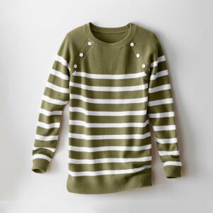 Blancheporte Pruhovaný pulovr s knoflíky khaki/režná 50