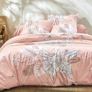 Blancheporte Povlečení Elyse, bavlna, s potiskem květin a palmových listů růžová pudrová povlak na polštář 65x65cm+lem