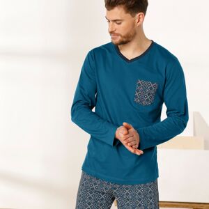 Blancheporte Pyžamové tričko s dlouhými rukávy, modré modrá 117/126 (XXL)