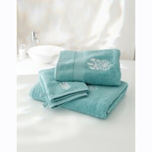 Blancheporte Froté koupelnová sada s výšivkou lapače snů 420 g/m2 zelená mořská ručník 50x100cm+žínka