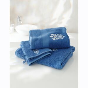 Blancheporte Froté koupelnová sada s výšivkou lapače snů 420 g/m2 tmavě modrá ručník 50x100cm+žínka