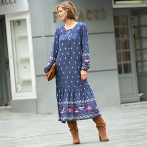 Blancheporte Dlouhé šaty s folkovým vzorem indigo/červená 36